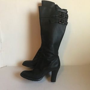 Kenneth Cole Woman's "Too Mello" Black Leather Buckle Zip Up Boots Size 8